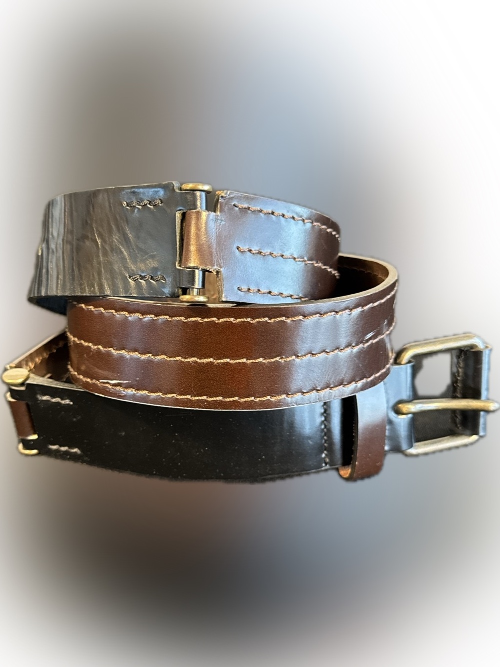 Dolce & Gabbana Brown Black Leather Belt Contrast Stitch Italy size 36